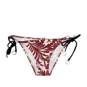 Y2K Size Small Adjustable Side Tie Red and White Cheeky Coverage Bikini Bottoms